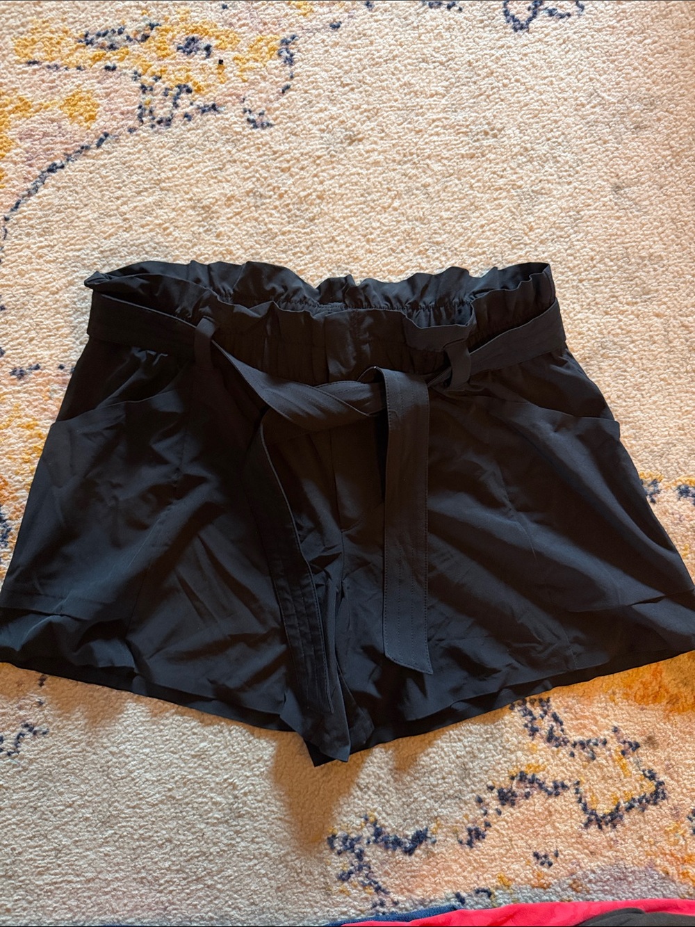 Athleta Black High-Rise Paperbag Tie Shorts